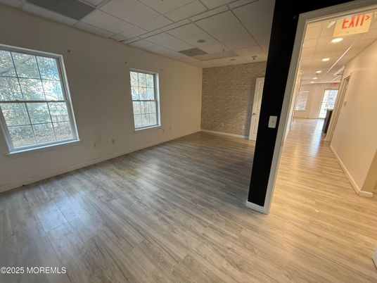 Empty room, Interior, Recessed Lighting, Stone Walls, Wood Texture Flooring