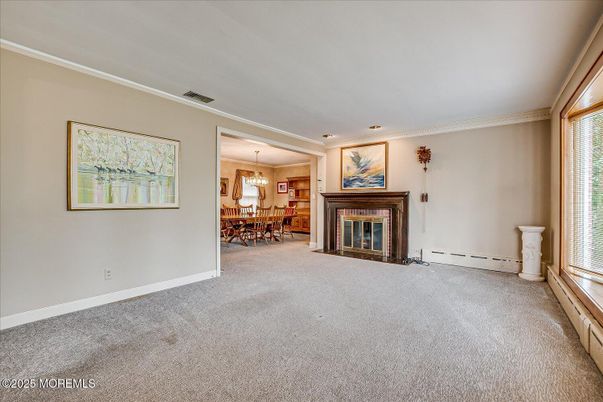 Chandelier, Dining room, Fireplace, Interior