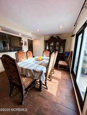 Dining room, Interior, Recessed Lighting, Wood Texture Flooring