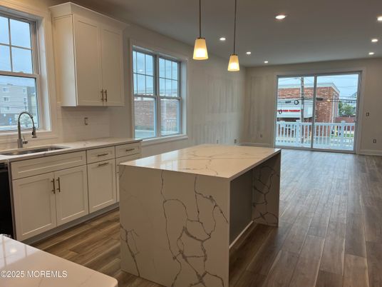 Interior, Kitchen, Pendant Lights, Recessed Lighting, Wood Texture Flooring