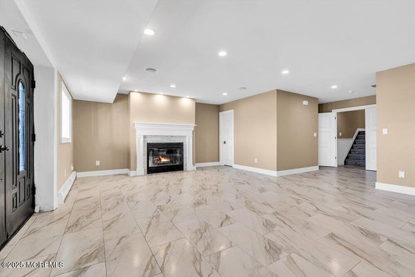 Empty room, Fireplace, Interior, Marble, Recessed Lighting