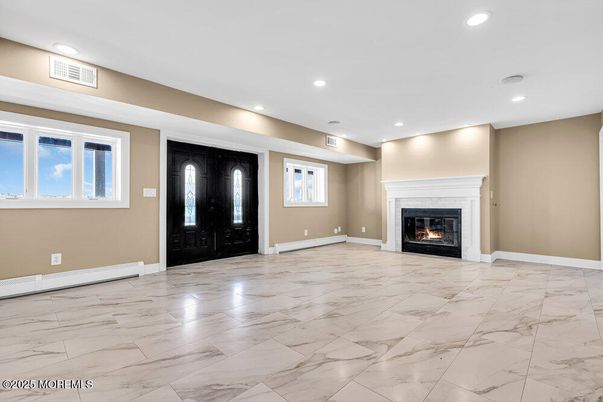 Empty room, Fireplace, Interior, Marble, Recessed Lighting