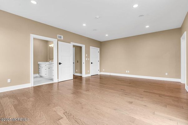 Bathroom, Empty room, Interior, Recessed Lighting, Wood Texture Flooring
