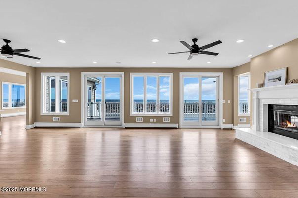 Empty room, Fireplace, Interior, Recessed Lighting, Wood Texture Flooring