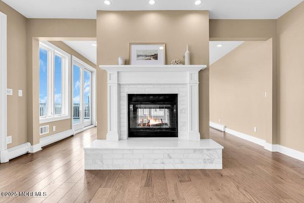 Fireplace, Interior, Recessed Lighting, Wood Texture Flooring