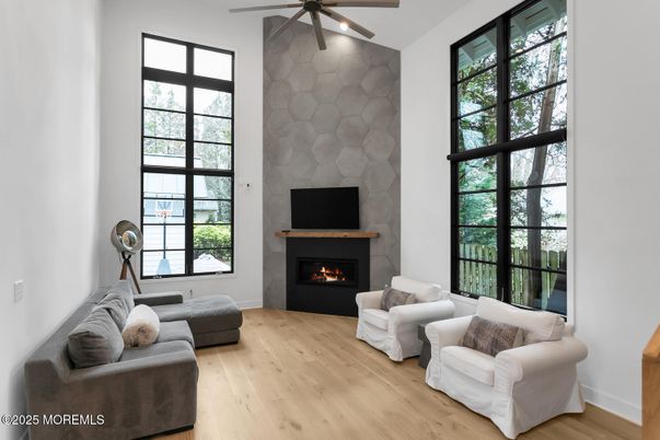 Fireplace, Interior, Living room, Stone Walls, Wood Texture Flooring