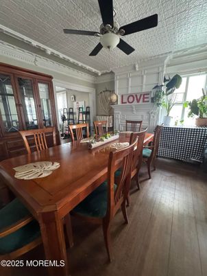 Dining room, Fireplace, Interior, Wood Texture Flooring