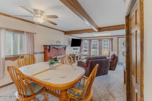 Dining room, Fireplace, Interior, Living room, Wooden Beams