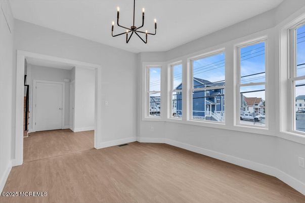Chandelier, Empty room, Interior, Pendant Lights, Wood Texture Flooring
