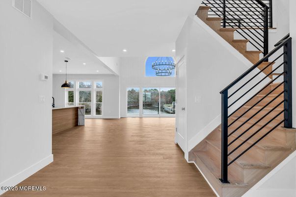 Empty room, Interior, Pendant Lights, Recessed Lighting, Wood Texture Flooring