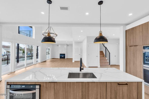 Interior, Kitchen, Pendant Lights, Recessed Lighting, Wood Texture Flooring