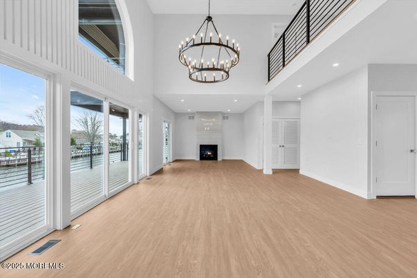 Chandelier, Fireplace, Interior, Pendant Lights, Recessed Lighting, Wood Texture Flooring