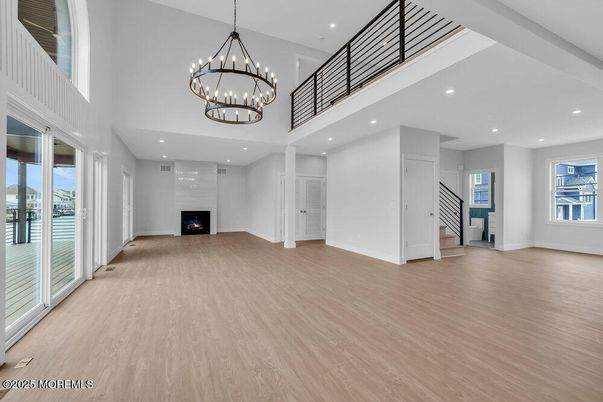 Chandelier, Fireplace, Interior, Pendant Lights, Recessed Lighting, Wood Texture Flooring