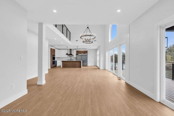 Chandelier, Interior, Kitchen, Pendant Lights, Recessed Lighting, Wood Texture Flooring