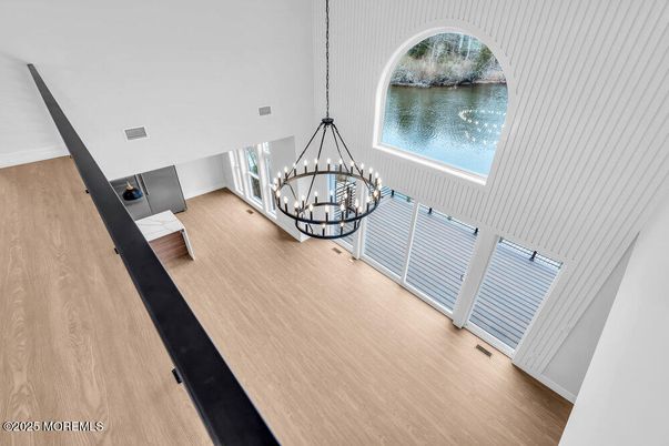 Chandelier, Interior, Pendant Lights, Water, Wood Texture Flooring