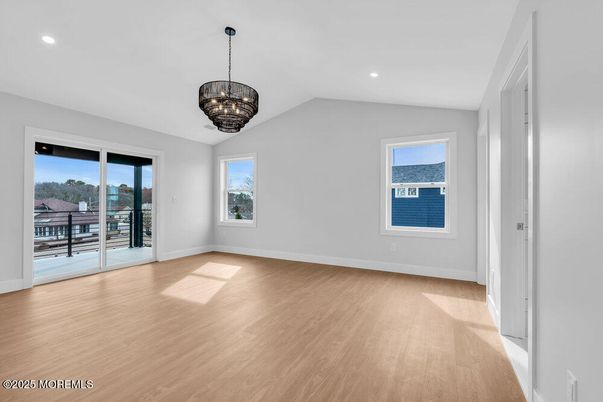 Chandelier, Empty room, Interior, Recessed Lighting, Wood Texture Flooring