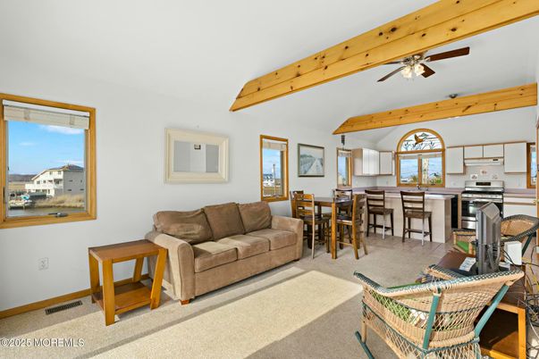 Dining room, Interior, Kitchen, Living room, Stainless Steel Appliances, Wooden Beams