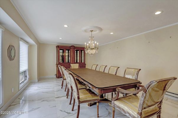 Chandelier, Dining room, Interior, Marble, Recessed Lighting