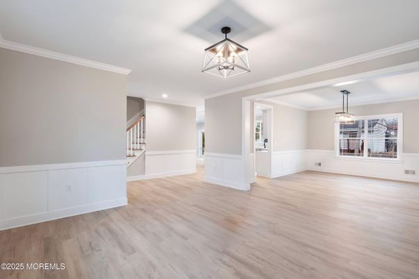 Empty room, Interior, Pendant Lights, Recessed Lighting, Wood Texture Flooring