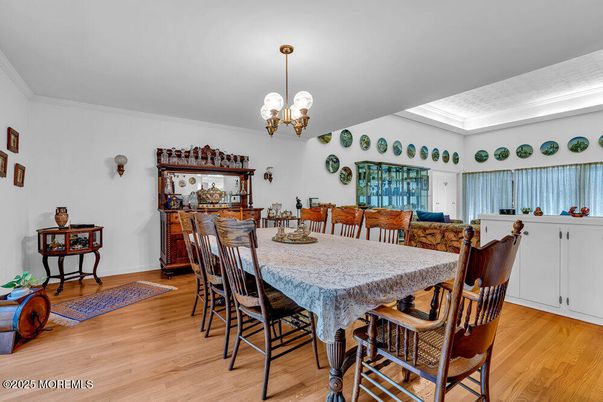 Dining room, Interior, Pendant Lights, Wood Texture Flooring