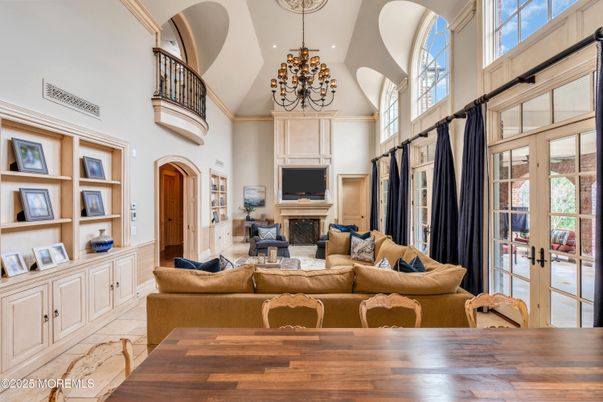 Chandelier, Fireplace, Interior, Living room, Recessed Lighting