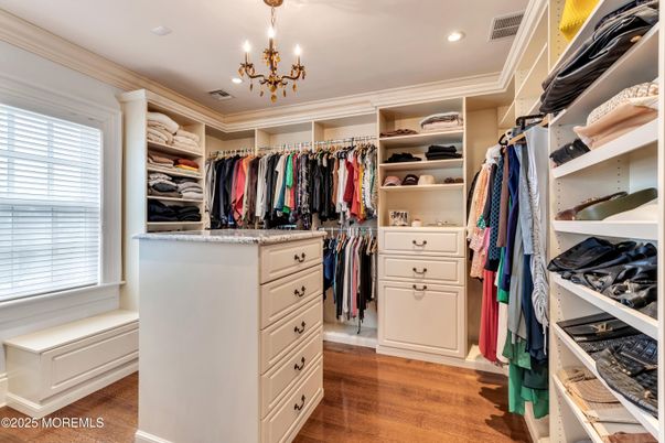 Chandelier, Interior, Recessed Lighting, Walk-in Closets, Wood Texture Flooring