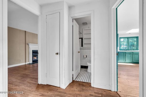 Bathroom, Fireplace, Interior, Wood Texture Flooring