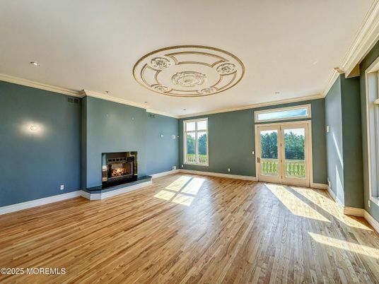 Empty room, Fireplace, Interior, Recessed Lighting, Wood Texture Flooring