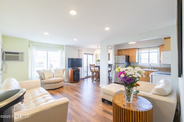 Interior, Kitchen, Living room, Recessed Lighting, Stainless Steel Appliances, Wood Texture Flooring