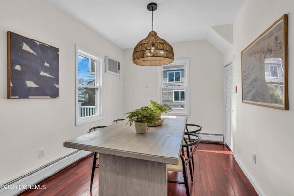 Dining room, Interior, Pendant Lights, Wood Texture Flooring