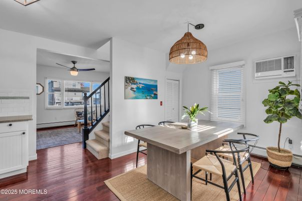 Dining room, Interior, Pendant Lights, Wood Texture Flooring
