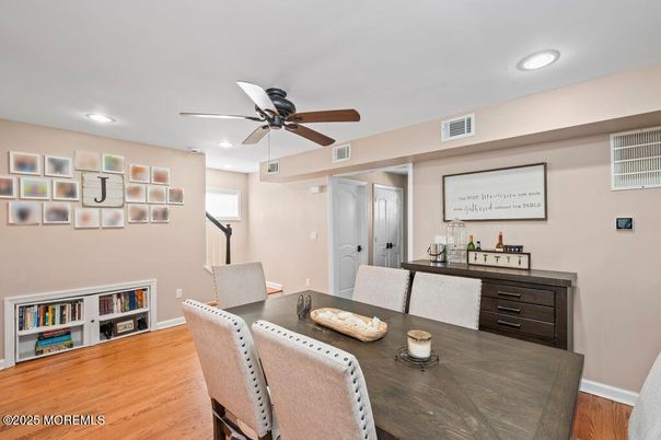 Dining room, Interior, Recessed Lighting, Wood Texture Flooring