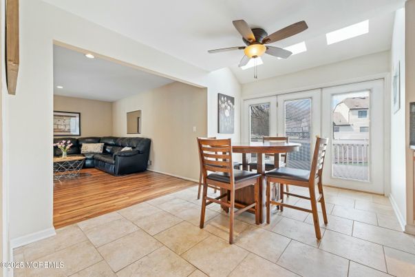 Dining room, Interior, Recessed Lighting, Wood Texture Flooring