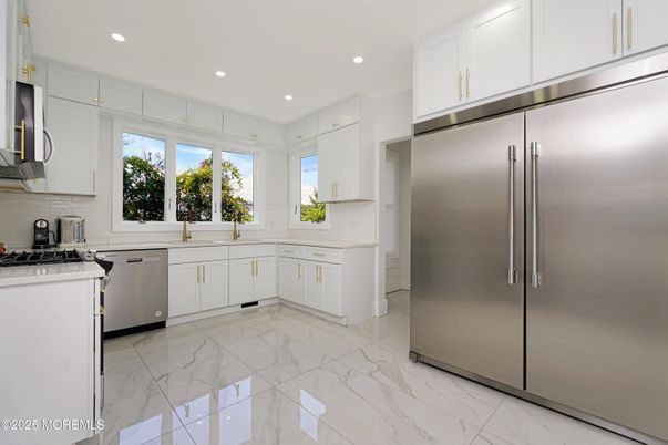 Interior, Kitchen, Marble, Recessed Lighting, Stainless Steel Appliances