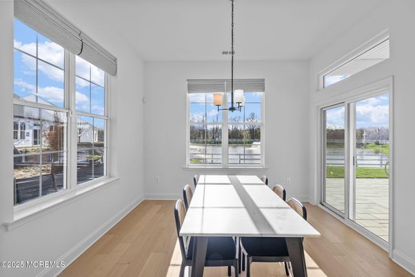 Dining room, Interior, Pendant Lights, Wood Texture Flooring