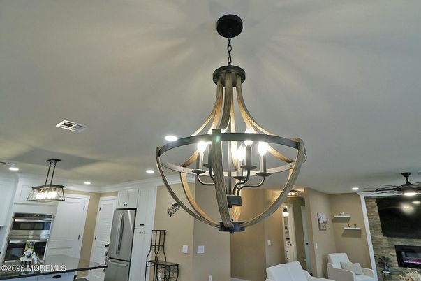 Chandelier, Interior, Kitchen, Recessed Lighting, Stainless Steel Appliances