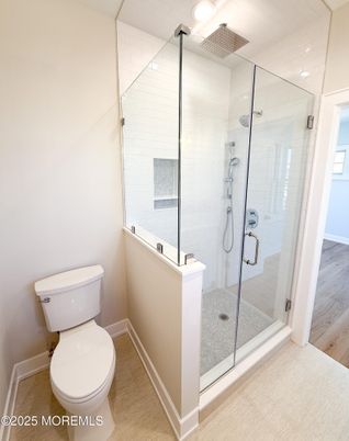 Bathroom, Glass Shower, Interior, Wood Texture Flooring