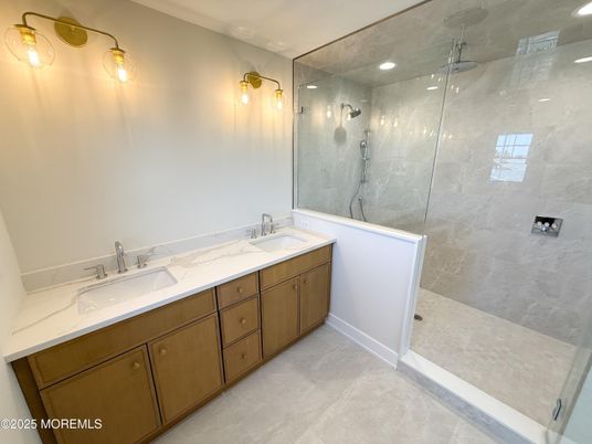 Bathroom, Dual Sink Vanities, Glass Shower, Interior, Recessed Lighting