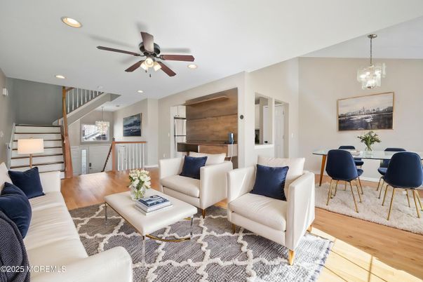 Chandelier, Dining room, Interior, Living room, Recessed Lighting, Wood Texture Flooring