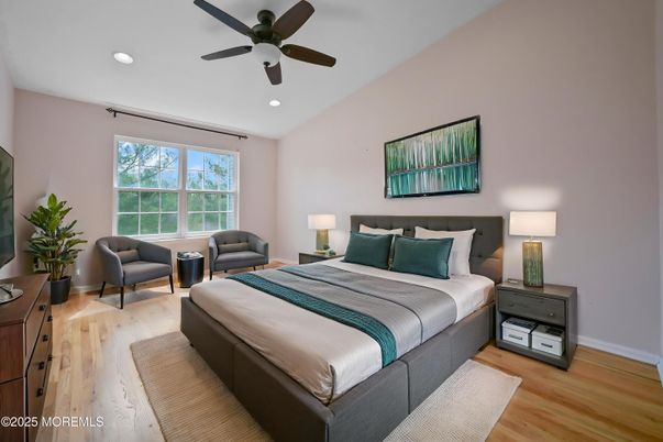 Bedroom, Interior, Recessed Lighting, Wood Texture Flooring