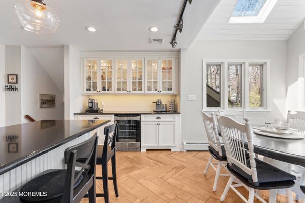 Dining room, Interior, Recessed Lighting, Wood Texture Flooring