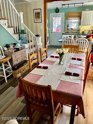 Dining room, Interior, Pendant Lights, Wood Texture Flooring