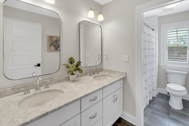 Bathroom, Dual Sink Vanities, Interior, Wood Texture Flooring