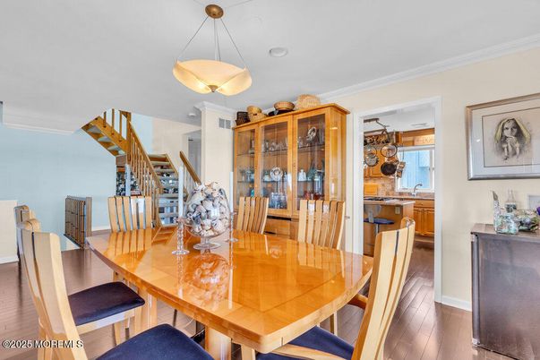 Dining room, Interior, Pendant Lights, Wood Texture Flooring