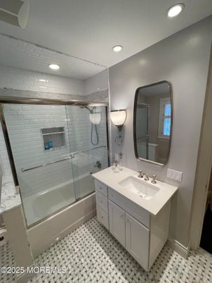 Bathroom, Dual Sink Vanities, Glass Shower, Interior, Recessed Lighting