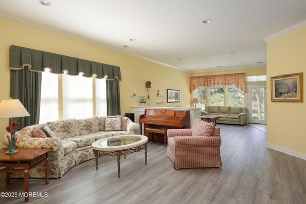 Interior, Living room, Piano, Recessed Lighting, Wood Texture Flooring