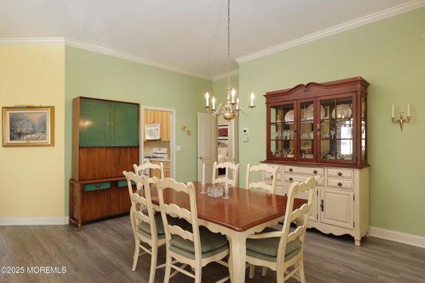 Chandelier, Dining room, Interior, Wood Texture Flooring