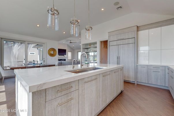 Interior, Kitchen, Pendant Lights, Recessed Lighting, Wood Texture Flooring