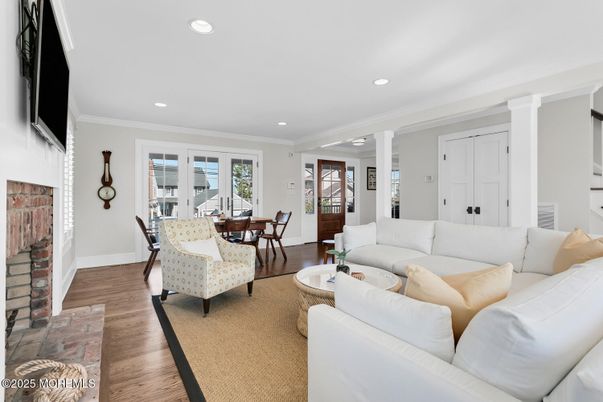 Dining room, Interior, Living room, Recessed Lighting, Wood Texture Flooring