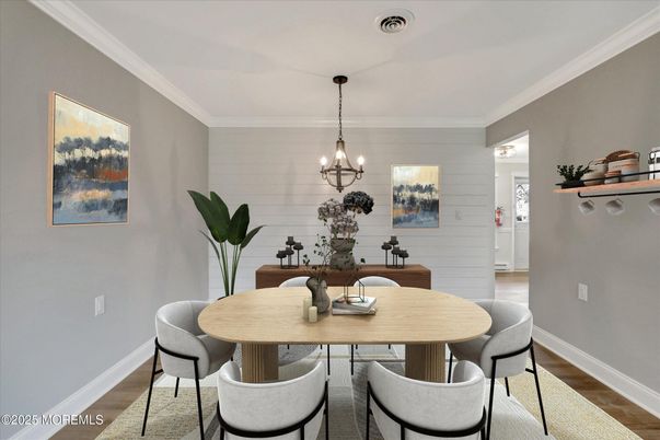 Chandelier, Dining room, Interior, Wood Texture Flooring